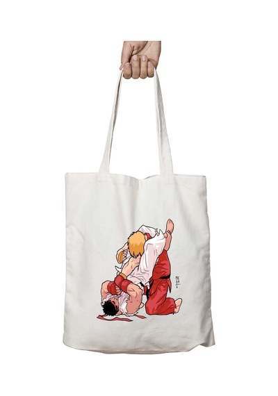 Art Hediye Ryu Vs Ken Street Fighter İki Tarafı Kalıcı Baskılı Yıkanabilir Çanta Çok Renkli