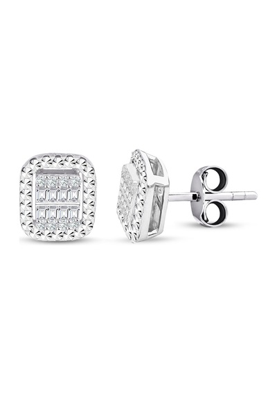 Modern Tasarım 0.22 Ct Baget Kare Tektaş  Küpe