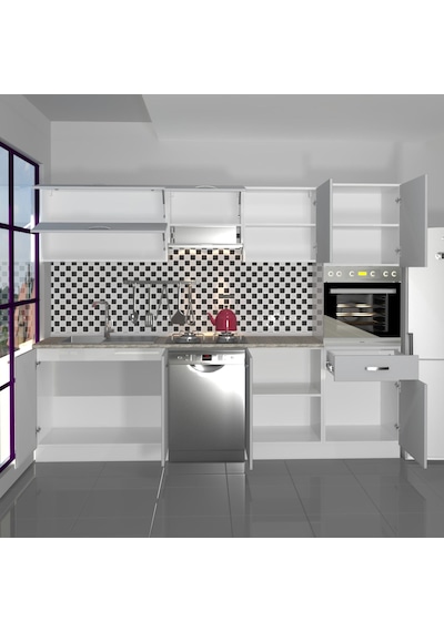 Decoraktiv Elite 280y Ankastre Boy Dolaplı Mdf Hazır Mutfak Dolabı - Tezgah Dahil - Buz Gri Açık Gri Decoraktiv Elite 280y Ankastre Boy Dolaplı Mdf Hazır Mutfak Dolabı - Tezgah Dahil - Buz Gri Açık Gri