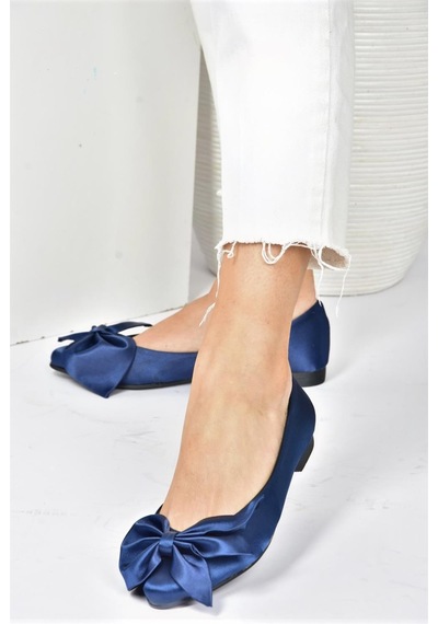 Fox Shoes Lacivert Saten Kumaş Kadın Babet H726810504 Lacivert