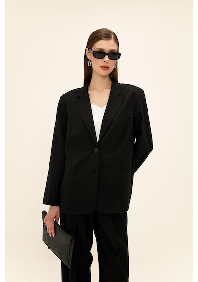 Olcay Mono Yaka Oversize Blazer Ceket Siyah 8262