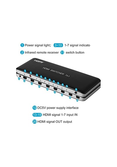 HDMI SWİTCH 7 İN (GİRİŞ) 1 OUT (ÇIKIŞ) SEÇİCİ 4K 60HZ 2.0 VERSİON