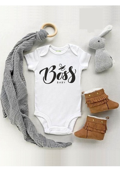 Tuğbababy Baby Boss Baby Baskılı Kısa Kol Bebek Body Kız Erkek Beyaz