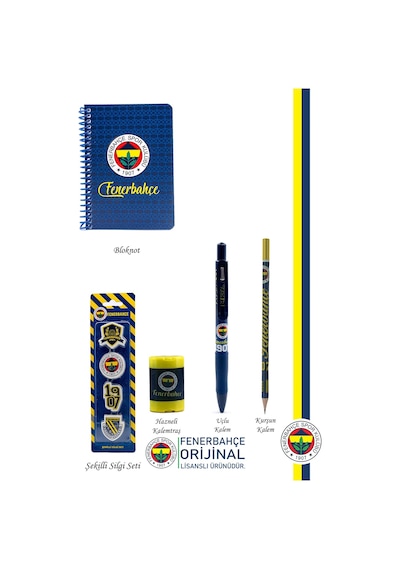 Fenerbahçe Orijinal Lisanslı Kalem Kalemtraş Bloknot Silgi Hediyelik Set Sarı 005 Sarı
