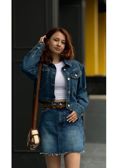 Denim Mini Etek Lacivert