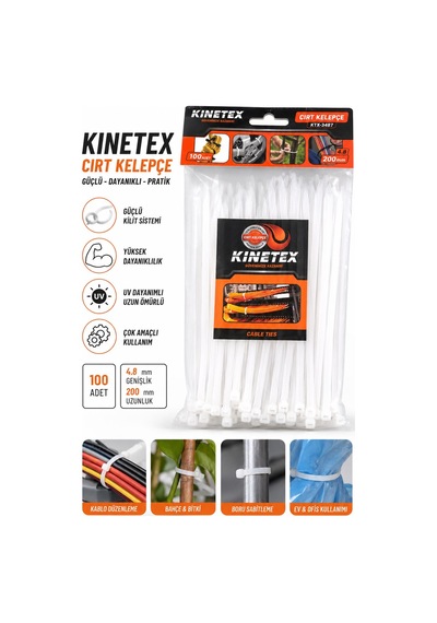 100 Adet Beyaz Cırt Kelepçe 4,8x200 Mm Plastik Kelepçe Kablo Düzenleyici Güçlü Kilit Mekanizmalı