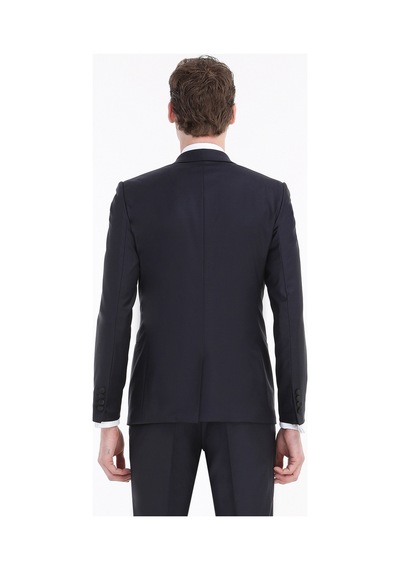 Ramsey Lacivert Düz Fashion Slim Fit Kruvaze Yaka Dokuma Smokin Takım Elbise