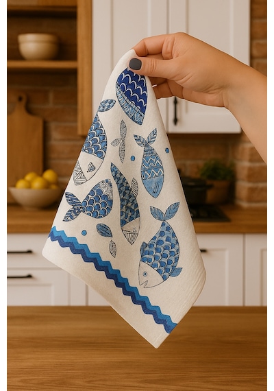 Kitchen Dijital Baskı Pamuklu Tekli Mutfak Havlusu Mavi