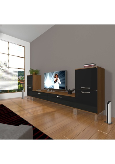 Decoraktiv Eko On2 Slm Std Krom Ayaklı Tv Ünitesi Tv Sehpası Ceviz - Siyah