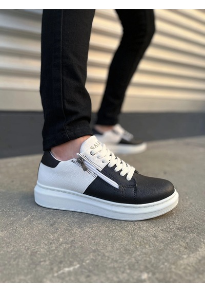 Mevese Roirraw Bağcıklı Ve Fermuarlı Cilt Erkek Günlük Sneaker Ayakkabı - Beyaz Siyah Desenli Mevese Roirraw Bağcıklı Ve Fermuarlı Cilt Erkek Günlük Sneaker Ayakkabı - Beyaz Siyah Desenli