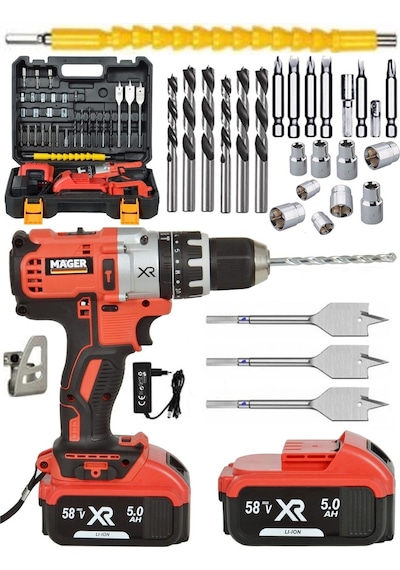 Mager Xr Çift Akülü Çantalı Led Göstergeli Usta Setli Şarjlı Vidalama Matkap Orange