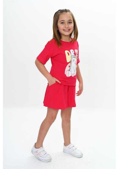 Toontoy Kids Toontoy Kız Çocuk Ponny Baskılı Şortlu Takım Koyu Fuşya