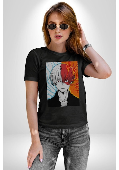 My Hero Academia Boku Anime Unisex Unisex Siyah Organik Baskılı T-shirt Penye Yüksek Kalite Siyah