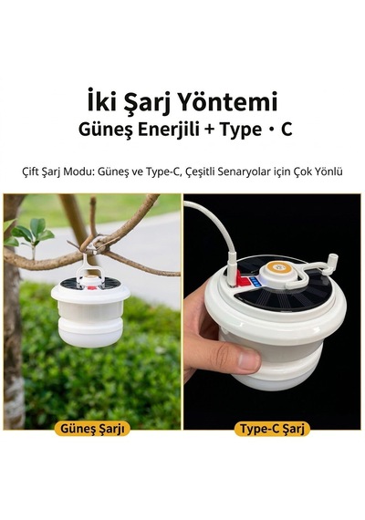 Güneş Enerjili Kamp Feneri 10 Metre Ledli Rgb 4 Işık Modlu Asılabilir Piknik Acil Durum Solar Feneri -