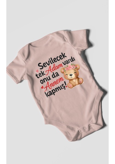 Morivokids Anneye Özel Kısa Kollu Bebek Body %100 Pamuk Zbn271-kk Pastel Pembe