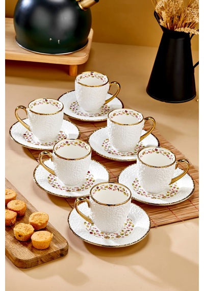 Cooker Royal Bloom 6 Kişilik 180 Ml Porselen Duble Çay Ve Kahve Fincan Takımı Ckr3808 Altın