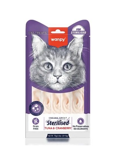 Wanpy Ton Balıklı & Kızılcıklı Kısırlaştırılmış Kedi Krema Ödülü 5 X 14 Gr