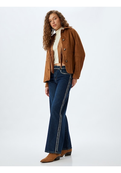 Koton Geniş Paça Düğmeli Taşlı Cep Detaylı Kot Pantolon - Wide Leg Jeans Koyu İndigo 5wal40215md İndigo Koton Geniş Paça Düğmeli Taşlı Cep Detaylı Kot Pantolon - Wide Leg Jeans Koyu İndigo 5wal40215md İndigo