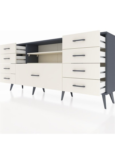 Arges Konsol 2 Raflı 9 Çekmeceli 176x30x83 Antrasit-aytaşı/aytaşı Aytaşı/aytaşı