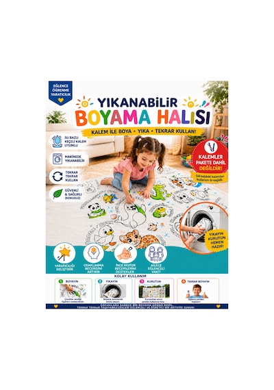 Yıkanabilir Boyama Halısı 100x150 Cm Çocuklar İçin Eğitici Ve Tekrar Kullanılabilir Boyama Örtüsü