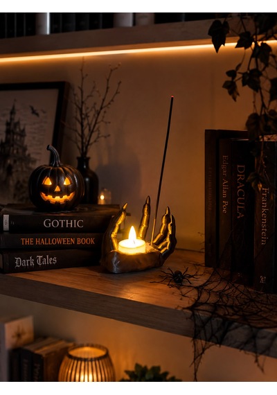 Halloween Temalı El Figürlü Mumluk Ve Tütsülük Pilli Mum Uyumlu Halloween Temalı Ev Dekorasyonu Objesi