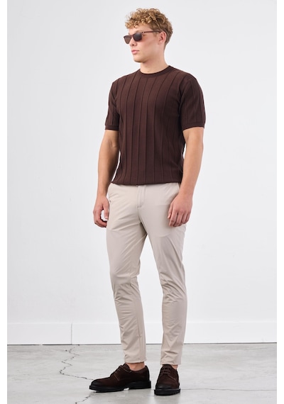 Dufy Kahve Fitilli Erkek Triko - Slim Fit Kahve