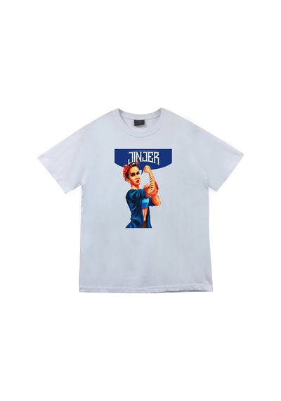 Jinjer Baskılı Unisex %100 Pamuk Beyaz T-shirt Beyaz