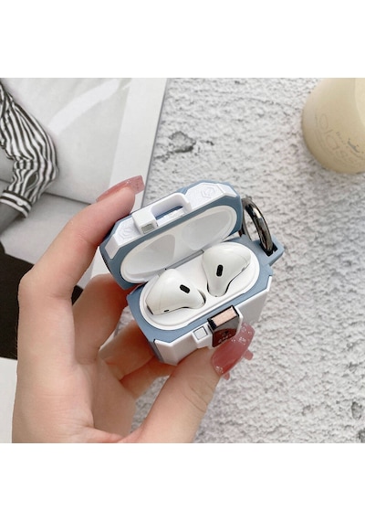 Apple Uyumlu  AirPods Zore Airbag 35 Darbelere Karşı Dayanıklı Düğmeli Kılıf-mavi