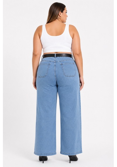 Zanessi Fashıon Büyük Beden Denim Yüksek Bel Kemerli Ön Cep Detaylı Bol Paça Kadın Pantolon Mavi Zanessi Fashıon Büyük Beden Denim Yüksek Bel Kemerli Ön Cep Detaylı Bol Paça Kadın Pantolon Mavi