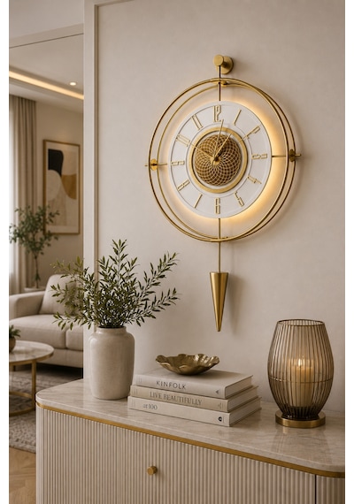 (GOLD-Büyük Boy) - Gold beyaz 7-24 h Lavinya - Kırılmaz Kadranlı (mobilya) Metal Duvar Saati