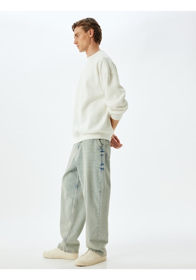 Koton Baggy Kot Pantolon Rahat Kesim Cep Detaylı Pamuklu Açık İndigo 5wam40115ıd Açık İndigo