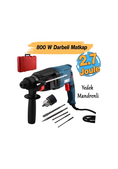 Total Sds Plus Darbeli Matkap 800 W Metal Beton Ahşap Kömürlü Delme Kırıcı Delici