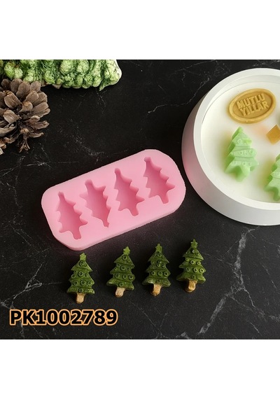 Pk1002789 - Silikon Kalıp Mum Kalıbı - 4'lü Mini Çam Ağacı Renksiz