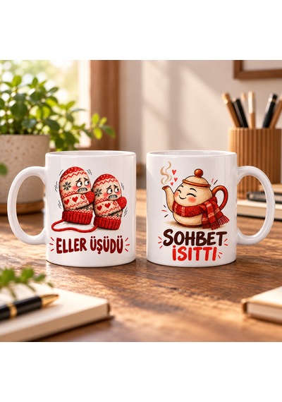 Dilaratrendhouse Kış Sohbeti 2'li Porselen Kupa Seti - Model 857 Dlra