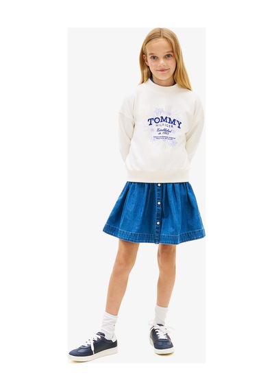 Tommy Hilfiger Flock Flower Crew Neck Çocuk Beyaz Sweatshirt Ybh-beyaz