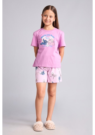 Defacto Dısney Lılo & Stıtch Lisanslı Regular Fıt Şortlu 2li Pijama Açık Mor Takımı Kız Çocuk H8094a826hspr444 Mor-pr444