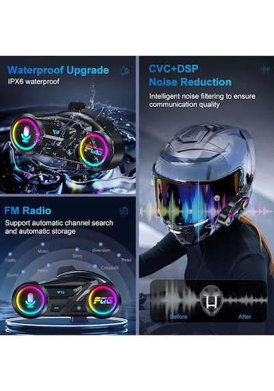 Y13 Motor Kask Kulaklık Rgb Modlu Radyolu Motosiklet Kulaklık 5.3 Bluetooth Intercom