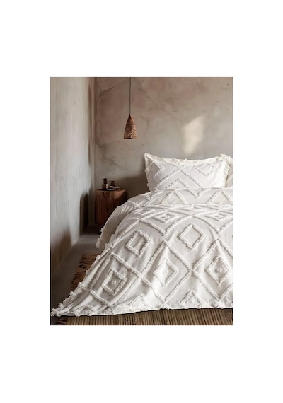Iskandinav Gri Tek Kişilik Yatak Örtüsü 180 X 240 Cm Ve 1 Adet Yastık Beyaz