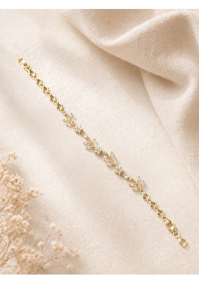 Cm Jewelry Zirkon Taşlı Çiçek Bileklik Gold Zarif Kadın Bileklik Altın
