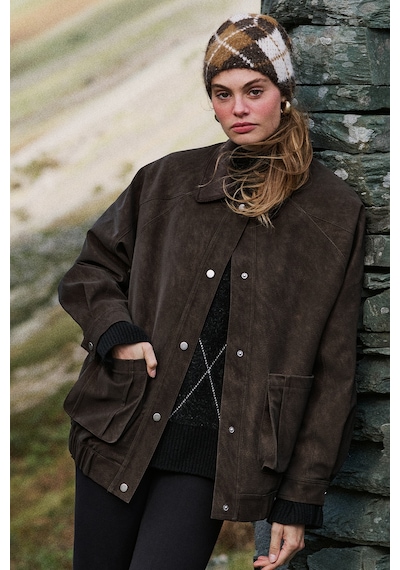 Manuka Deri Garni Yakalı Oversize Mont Kahverengi Aw26mnt00002-122