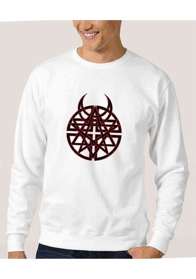 Arch Metal Rock Logo Arma Baskılı Beyaz Erkek Örme Sweatshirt