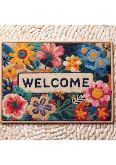 Valerine Life Çiçekler Ve Sarı Papatyalı Welcome Kapı Önü Paspası 45x70cm
