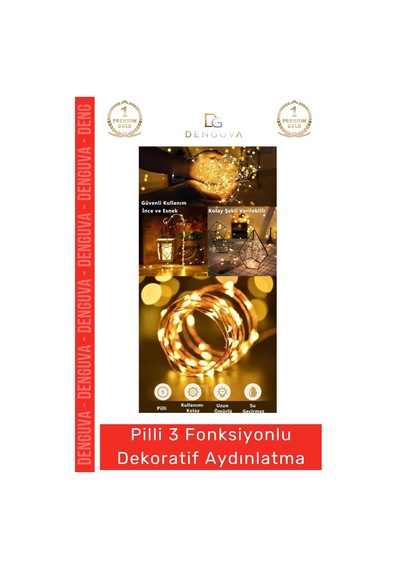 Ledlamba Peri Led Lamba 3 Fonksiyonlu 5 Metre Sarı Işık Dekoratif Yılbaşı Çam Ağacı Ev Süsleme