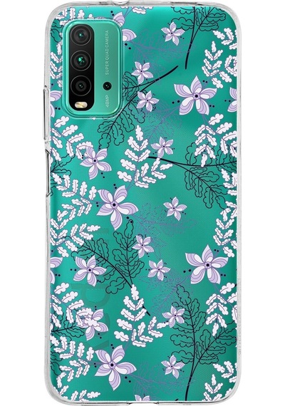 Xiaomi Poco M3 Uyumlu Kapak Floral Lila Tasarımlı Şeffaf Silikon Kılıf