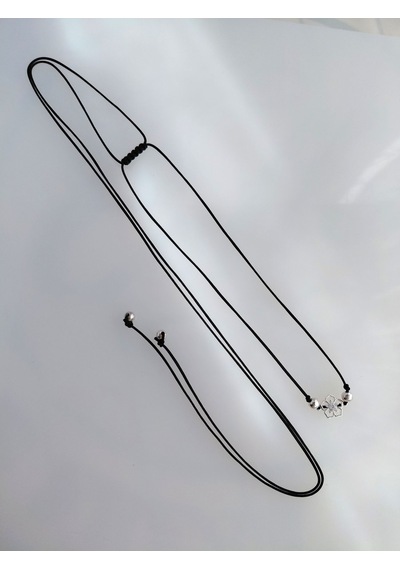 925 Ayar Gümüş Zirkon Taşlı Siyah Lotus Çiçek Tasarım Choker Kadın Kolye