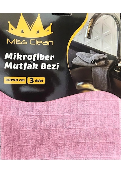Miss Clean Mikrofiber Mutfak Temizlik Bezi 40 40 Cm Leke Tutmaz Koku Yapmaz 3 Adet Gri,mavi,pembe Diğer