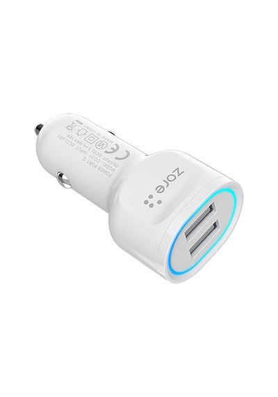 Mobilefix Cc-01 Hızlı Şarj Özellikli Led Işıklı Dual Usb Araç Şarj Başlığı 18w - Beyaz Beyaz