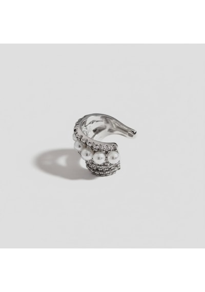 Earcuff Sıkıştırmalı Pirinç Kıkırdak Küpe Tek Sıra İncili Zirkon Taşlı Gümüş Renk Çelik