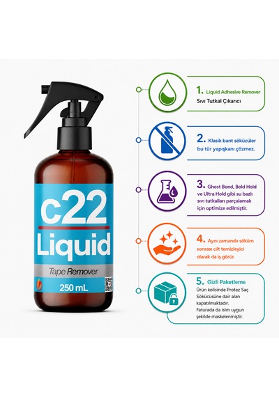 C22 Lıquıd - 250 Ml Sıvı Bazlı Protez Saç Bant Sökücüsü Temizleyicisi
