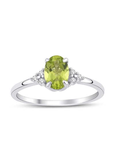 Peridot Oval Tektaş Pırlanta Yüzük Beyaz